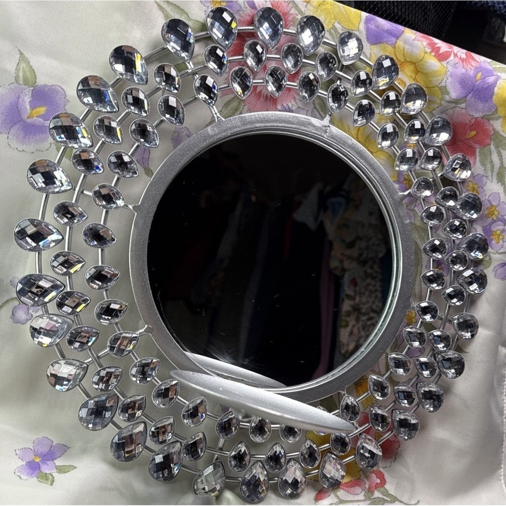 Decorative Crystal Accent Wall Mirror Candle Holder Shelf Silver 12x12